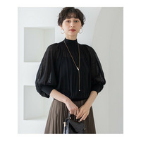 【洗える】シアーギャザー ハイネック ニット