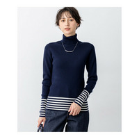 【見上愛さん着用/VERY掲載/洗える】ウーステッドウール リブタートル ボーダー ニット