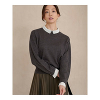 【洗える】エンブロイダリー ジオメトリックレースコンビ ニット