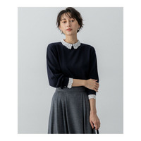 【洗える】エンブロイダリー フラワーレースコンビ ニット