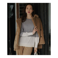 【洗える】ウーステッドウール カラーブロック ニット