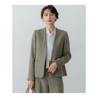 【洗える】ウールライクカルゼ ノーカラー ジャケット