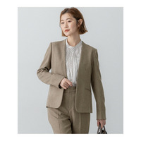 【洗える】ウールライクカルゼ ノーカラー ジャケット