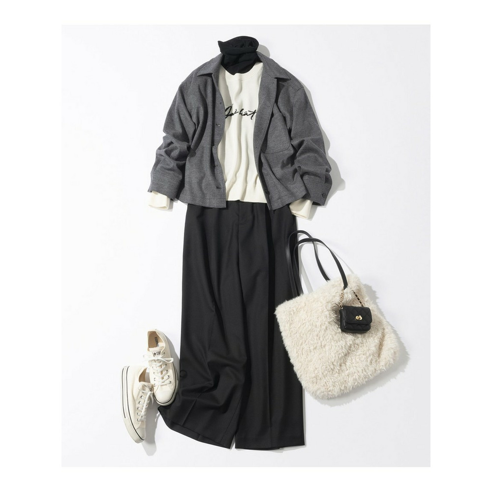 【CanCam11月号掲載】ナチュラルストレッチサキソニー タック ワイド パンツ26