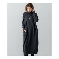 【洗える】カシミヤブレンド タートルネック ニットワンピース