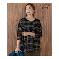 【Lサイズ限定】ブラッシュド ビエラチェック ノーカラーブラウス