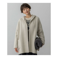 【洗える】ラクーンブレンドダブルフェイス フーディー ニットカーディガン