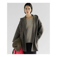 【洗える】ラクーンブレンドダブルフェイス フーディー ニットカーディガン