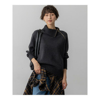 ボイルドウールコンビ ジップ タートルニット