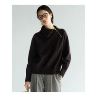 ボイルドウールコンビ ジップ タートルニット