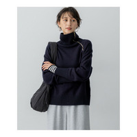 ボイルドウールコンビ ジップ タートルニット