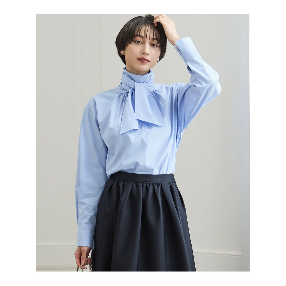 【Oggi1月号掲載/洗える】ストレッチライトタイプライター ボウタイブラウス