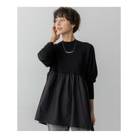 【洗える】ギャザープルオーバー コンビ ニット