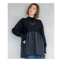 【洗える】ギャザープルオーバー コンビ ニット