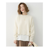 【滝沢眞規子さん着用/洗える】レーシーヘムデザイン パフスリーブ ニット