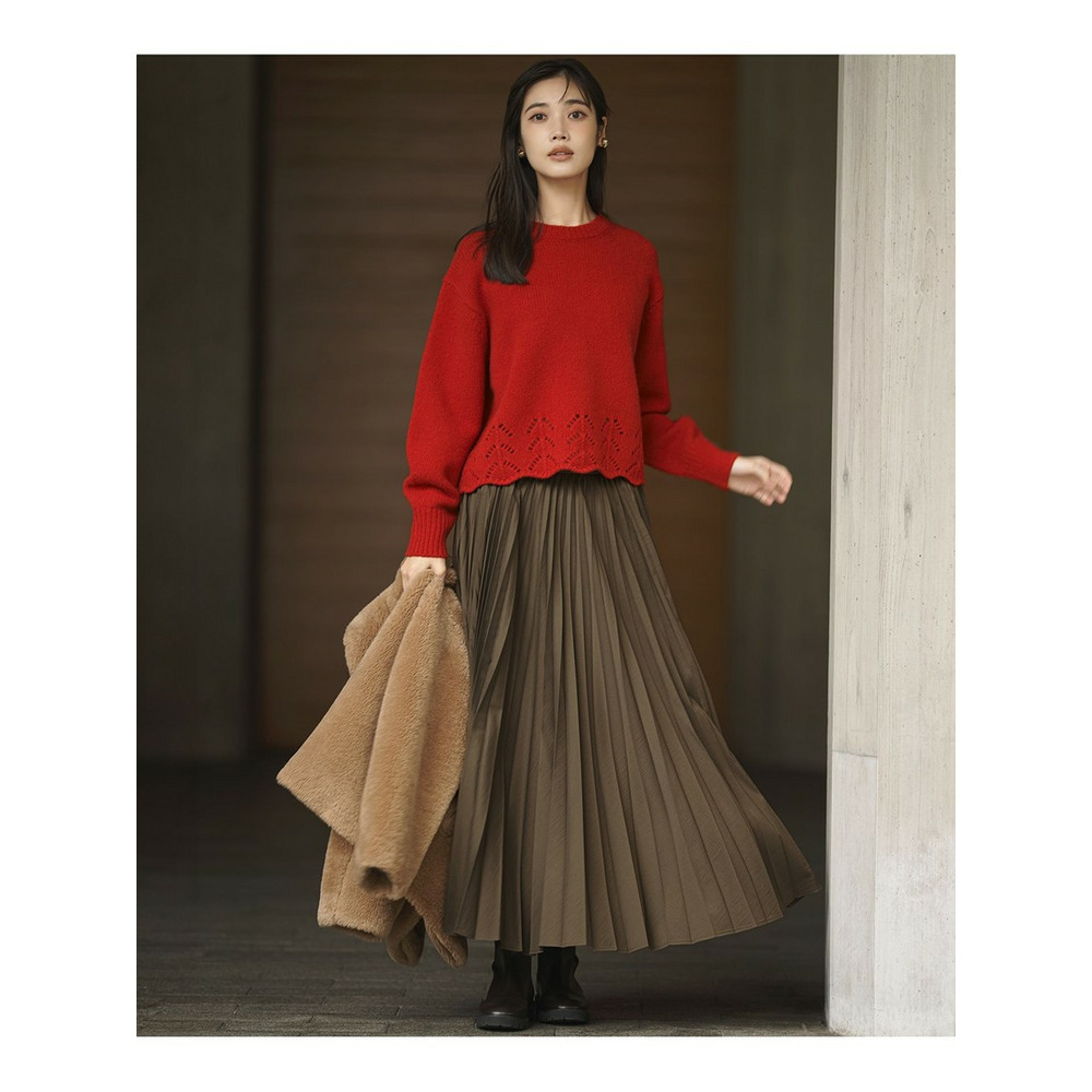 【洗える】レーシーヘムデザイン パフスリーブ ニット2