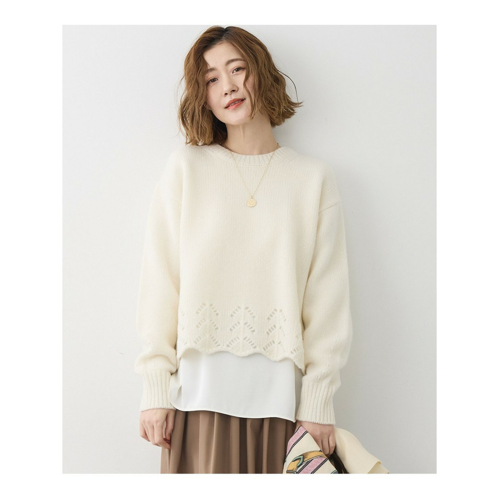 【洗える】レーシーヘムデザイン パフスリーブ ニット1