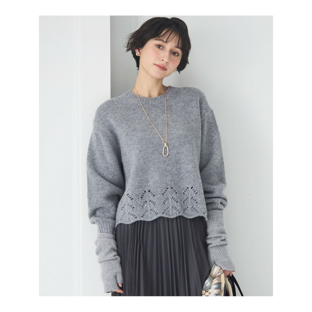 【洗える】レーシーヘムデザイン パフスリーブ ニット1