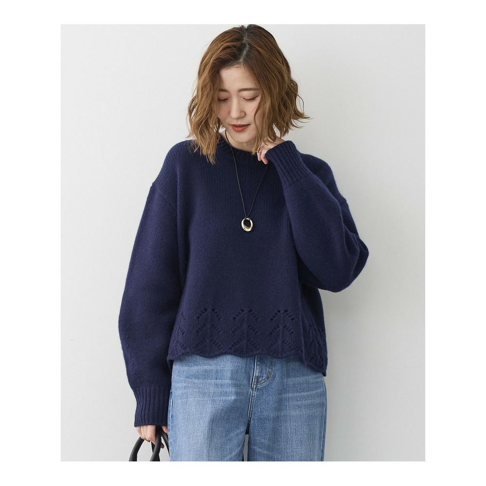 【洗える】レーシーヘムデザイン パフスリーブ ニット1