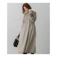 【洗える】ギャザーコンビ ニットワンピース