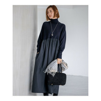 【洗える】ギャザーコンビ ニットワンピース