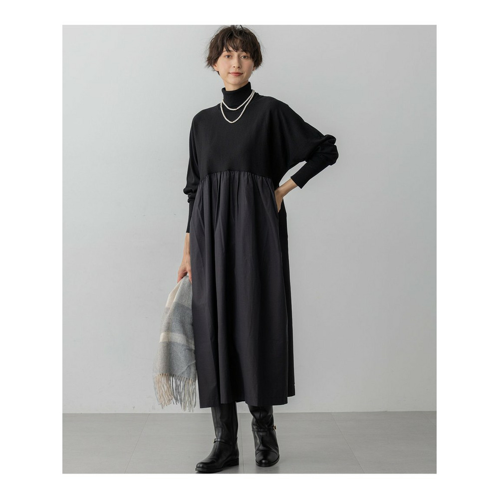 【洗える】ギャザーコンビ ニットワンピース2