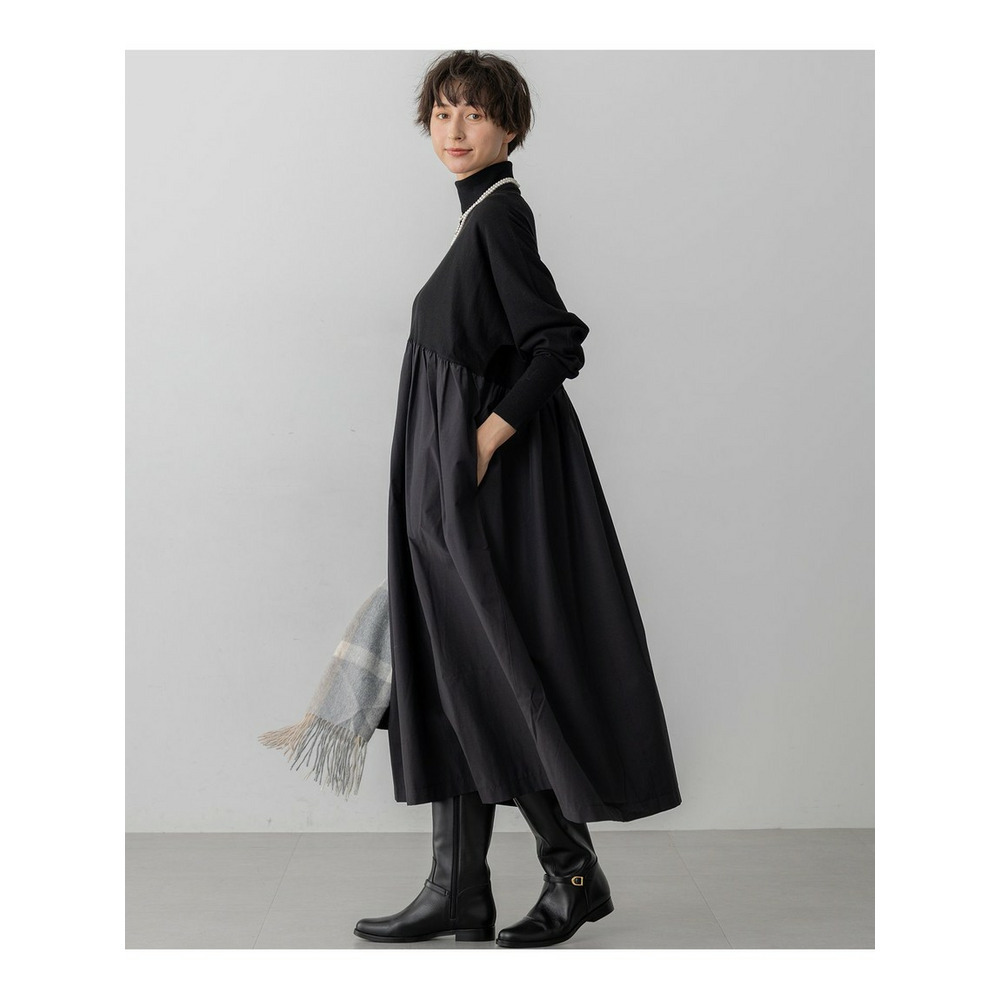 【洗える】ギャザーコンビ ニットワンピース3