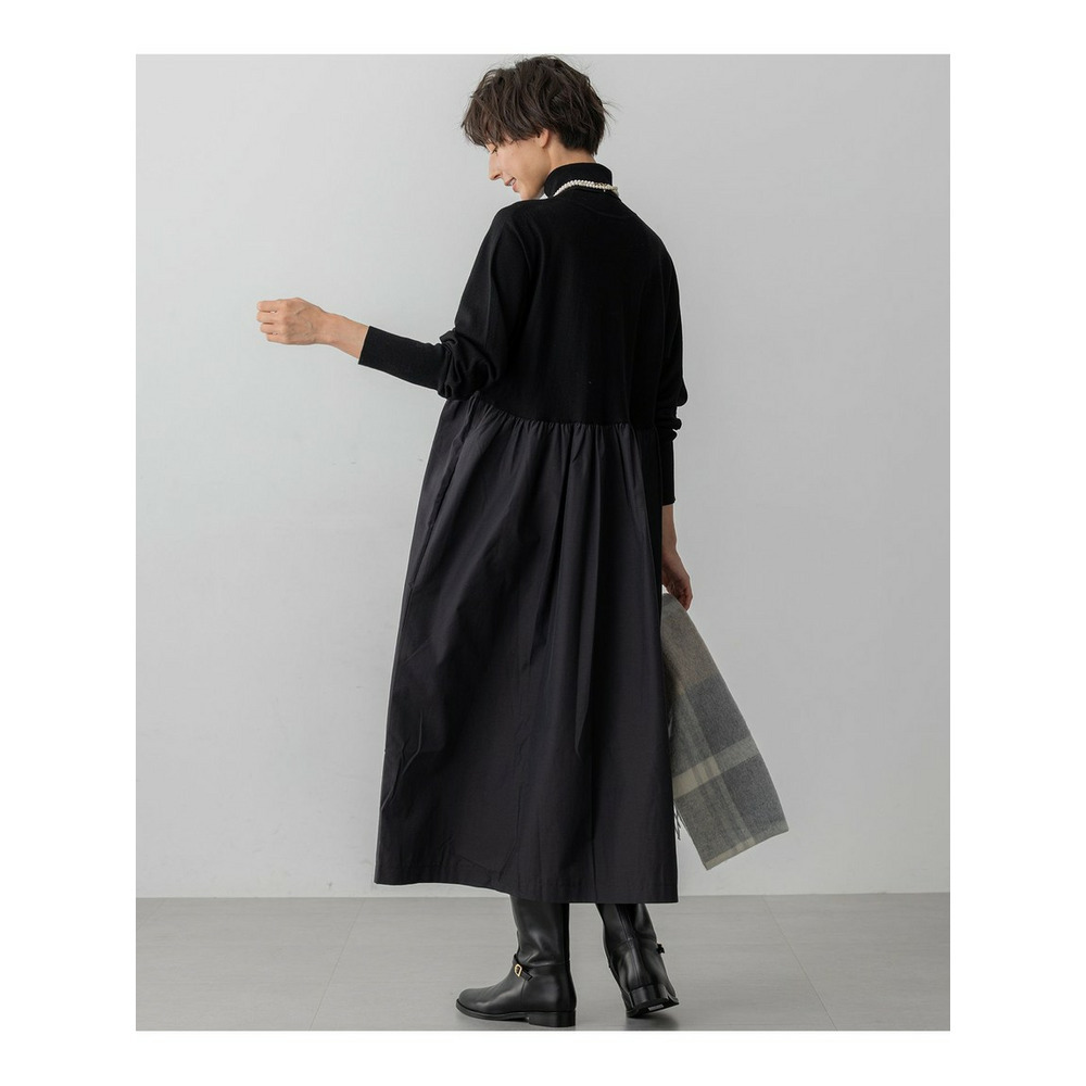 【洗える】ギャザーコンビ ニットワンピース4