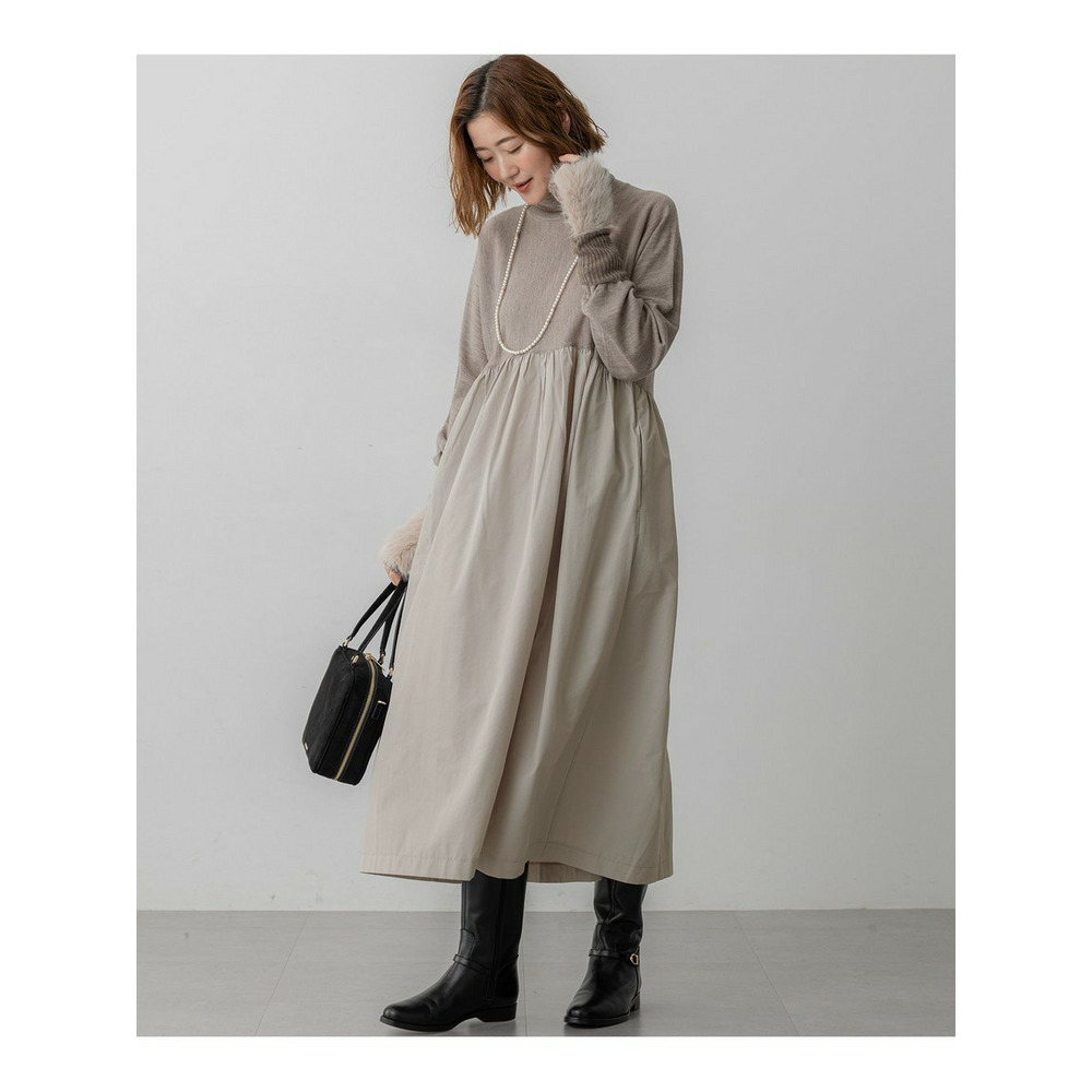 【洗える】ギャザーコンビ ニットワンピース5