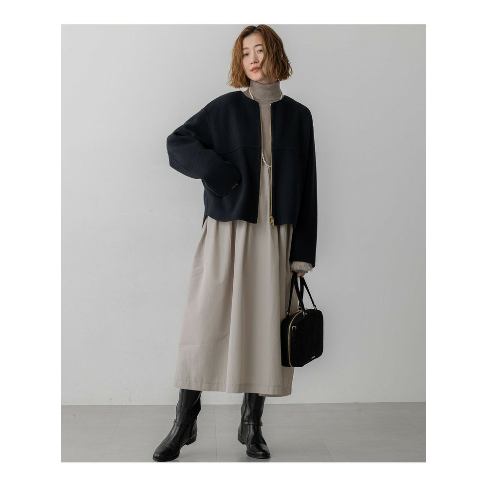 【洗える】ギャザーコンビ ニットワンピース7