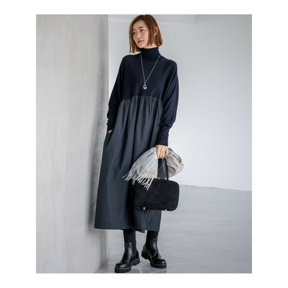 【洗える】ギャザーコンビ ニットワンピース8