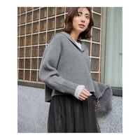 【洗える】ウールカシミヤチャンキー クロップド スキッパーニット