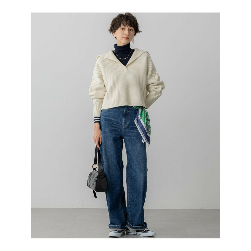 【洗える】ウールカシミヤチャンキー クロップド スキッパーニット2