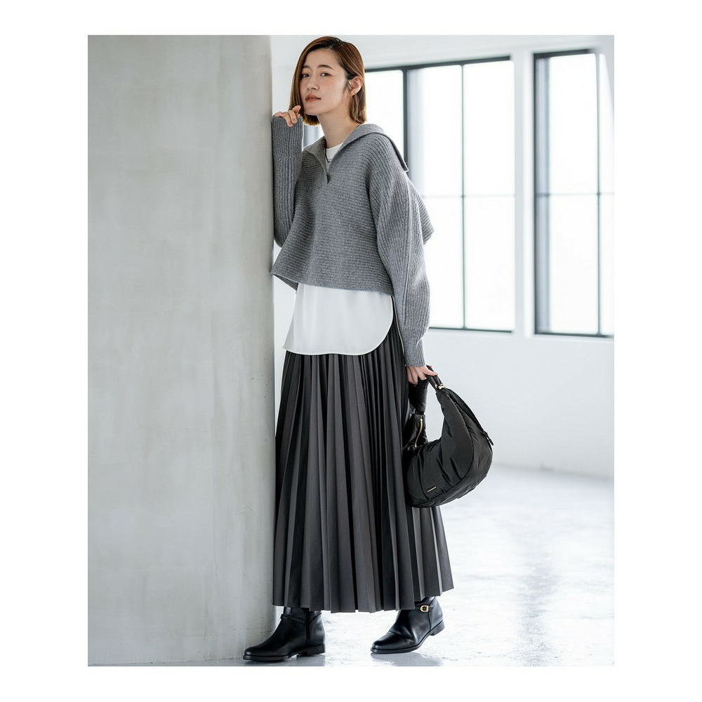 【洗える】ウールカシミヤチャンキー クロップド スキッパーニット4