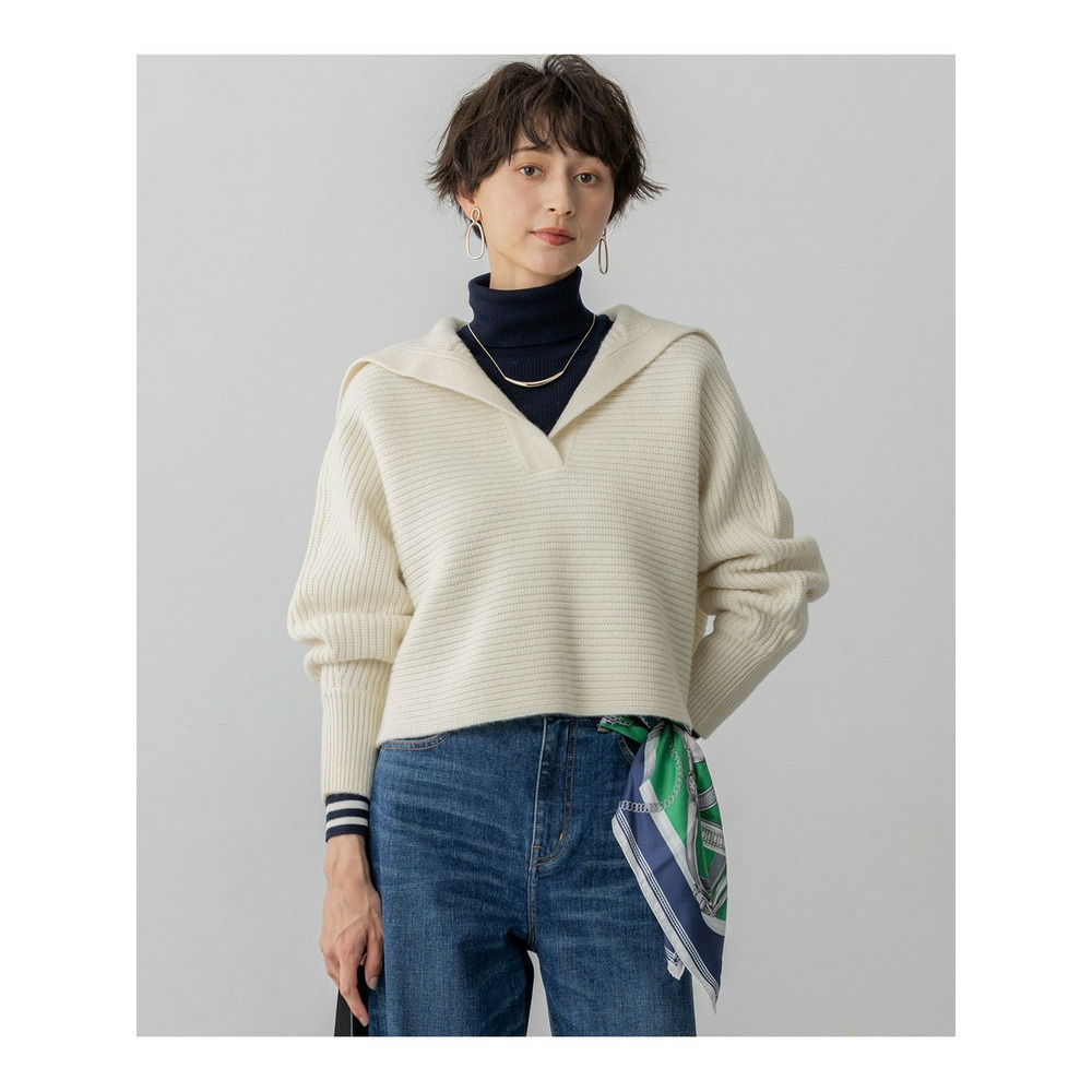 【洗える】ウールカシミヤチャンキー クロップド スキッパーニット1