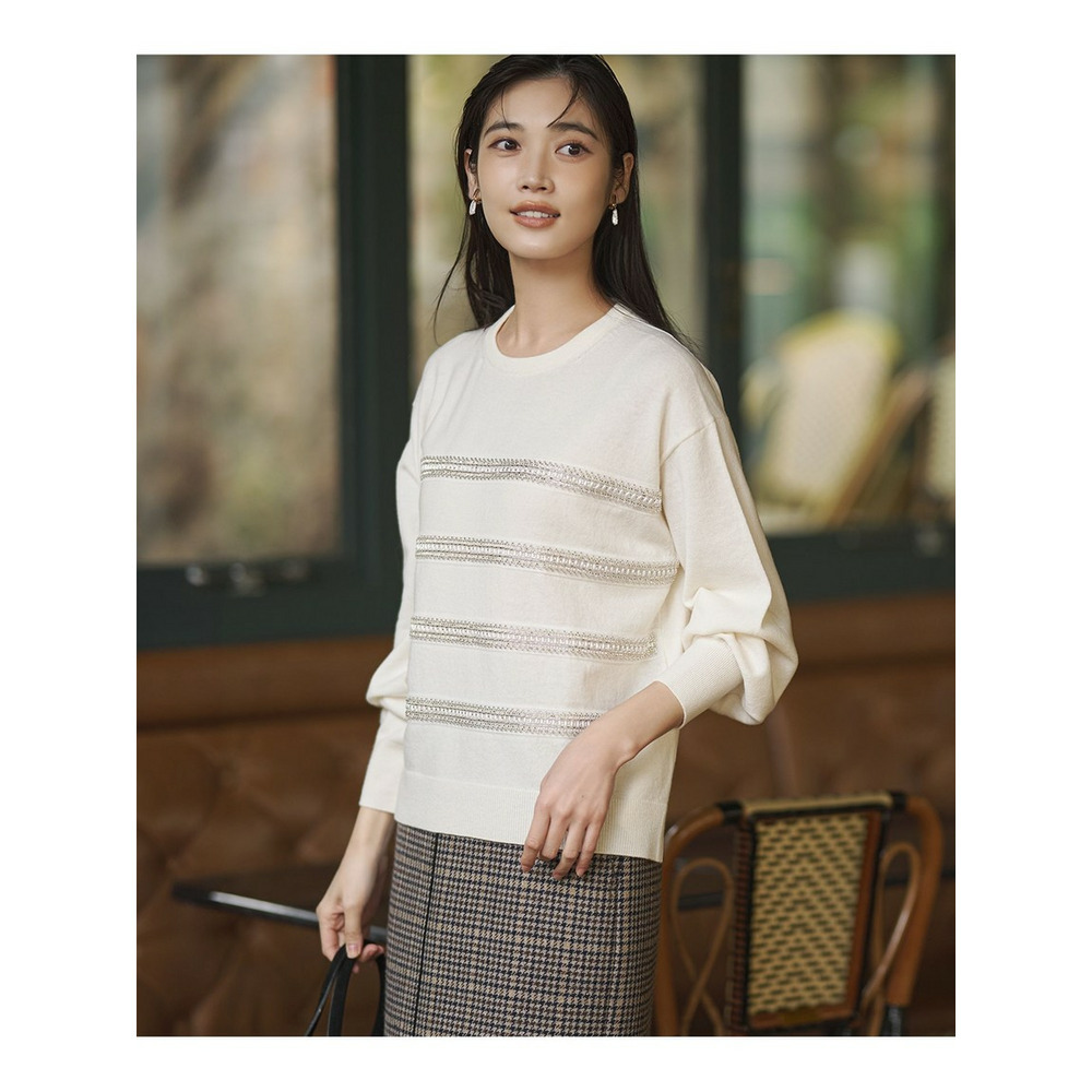 【WEB&一部店舗限定】ビジューボーダー ニット1