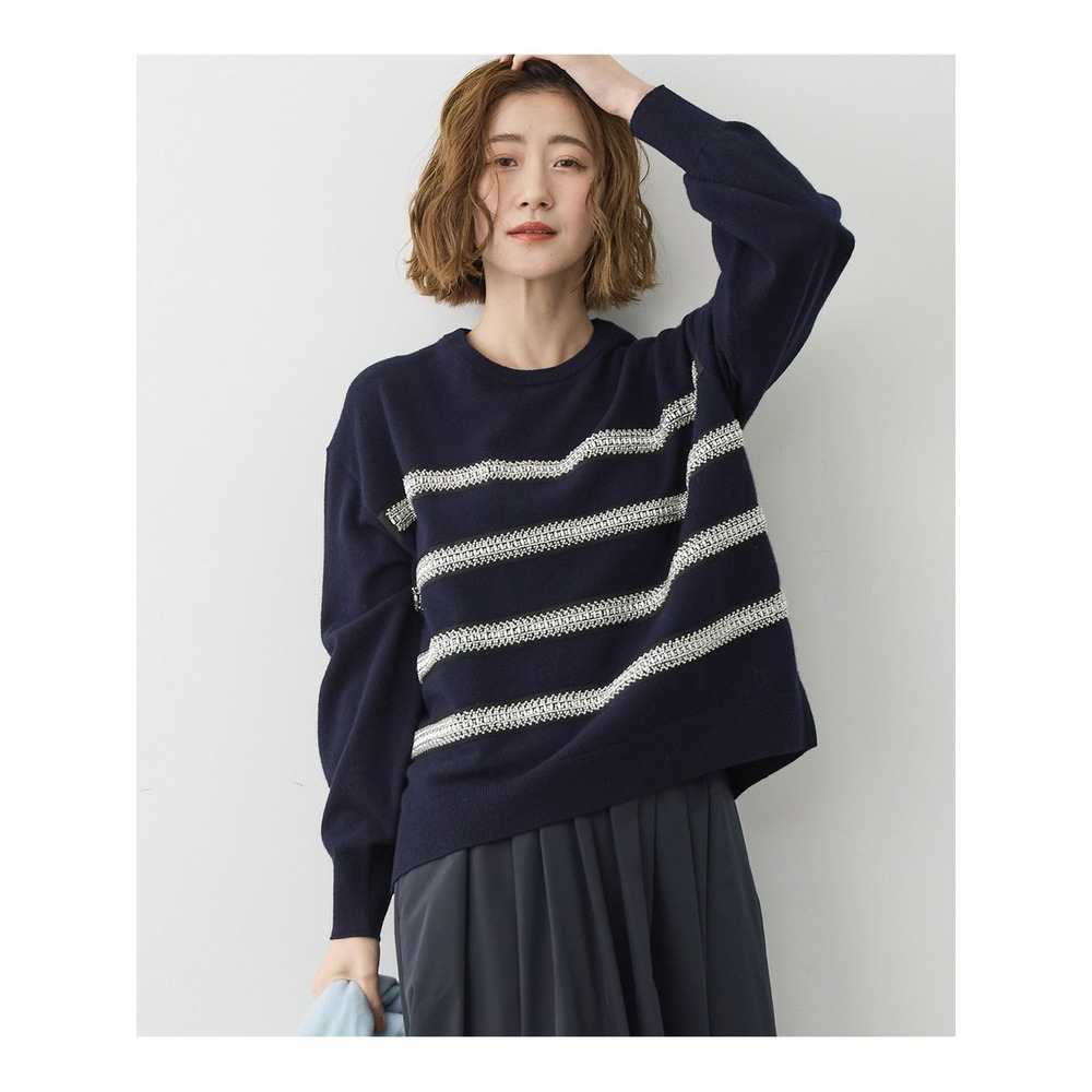 【WEB&一部店舗限定】ビジューボーダー ニット1