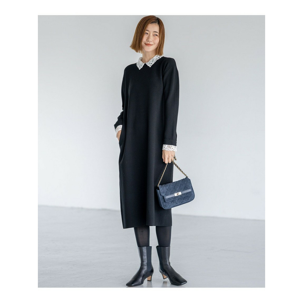 【洗える/吊り干しOK】ヴィスコースストレッチ レース襟 ワンピース2