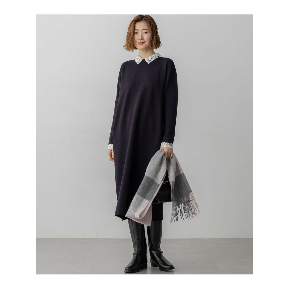 【洗える/吊り干しOK】ヴィスコースストレッチ レース襟 ワンピース4