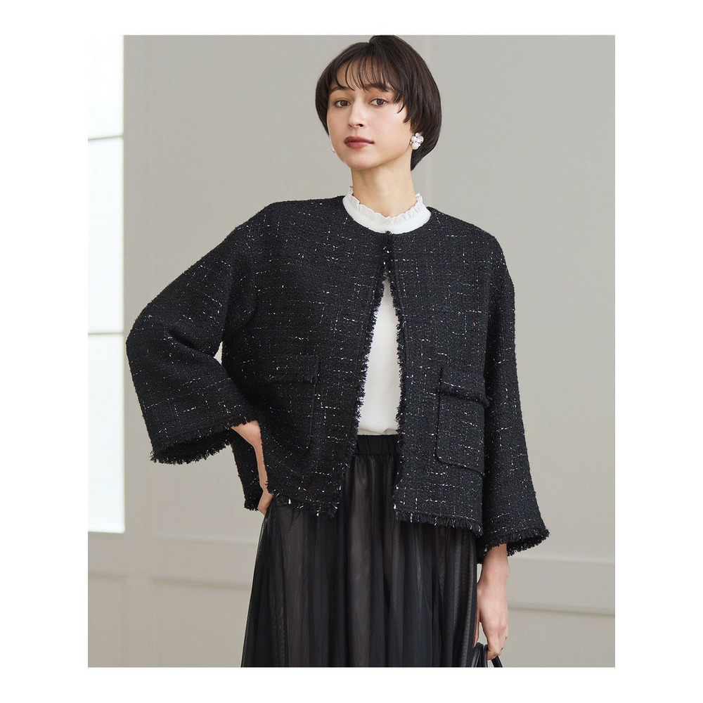 GIOLICAツイード ノーカラー ジャケット1