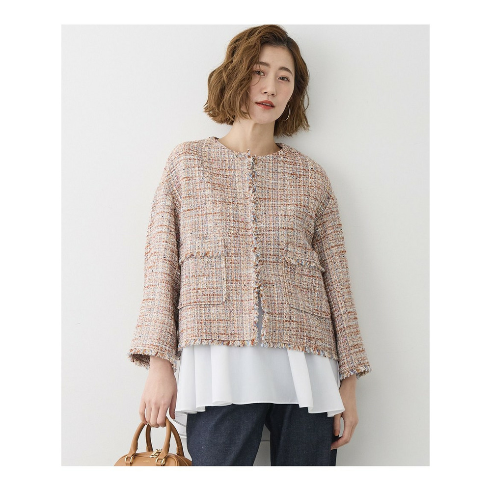 GIOLICAツイード ノーカラー ジャケット1