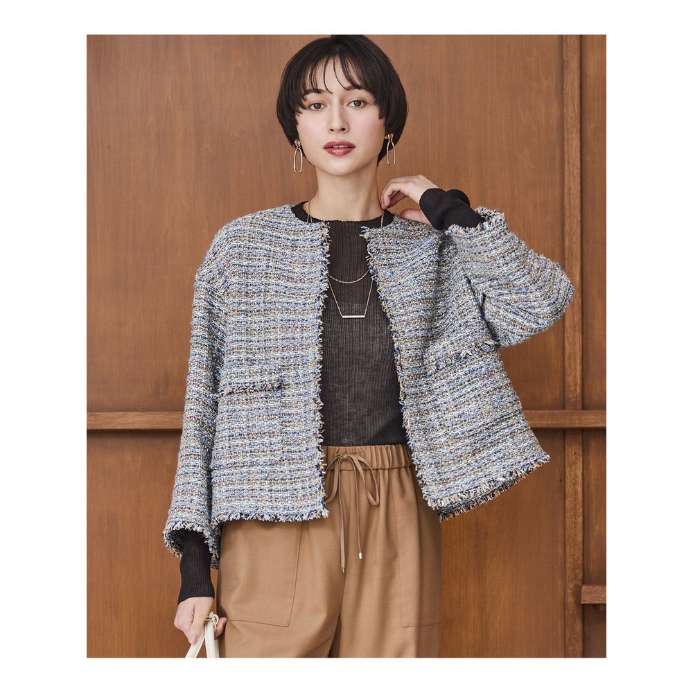GIOLICAツイード ノーカラー ジャケット1