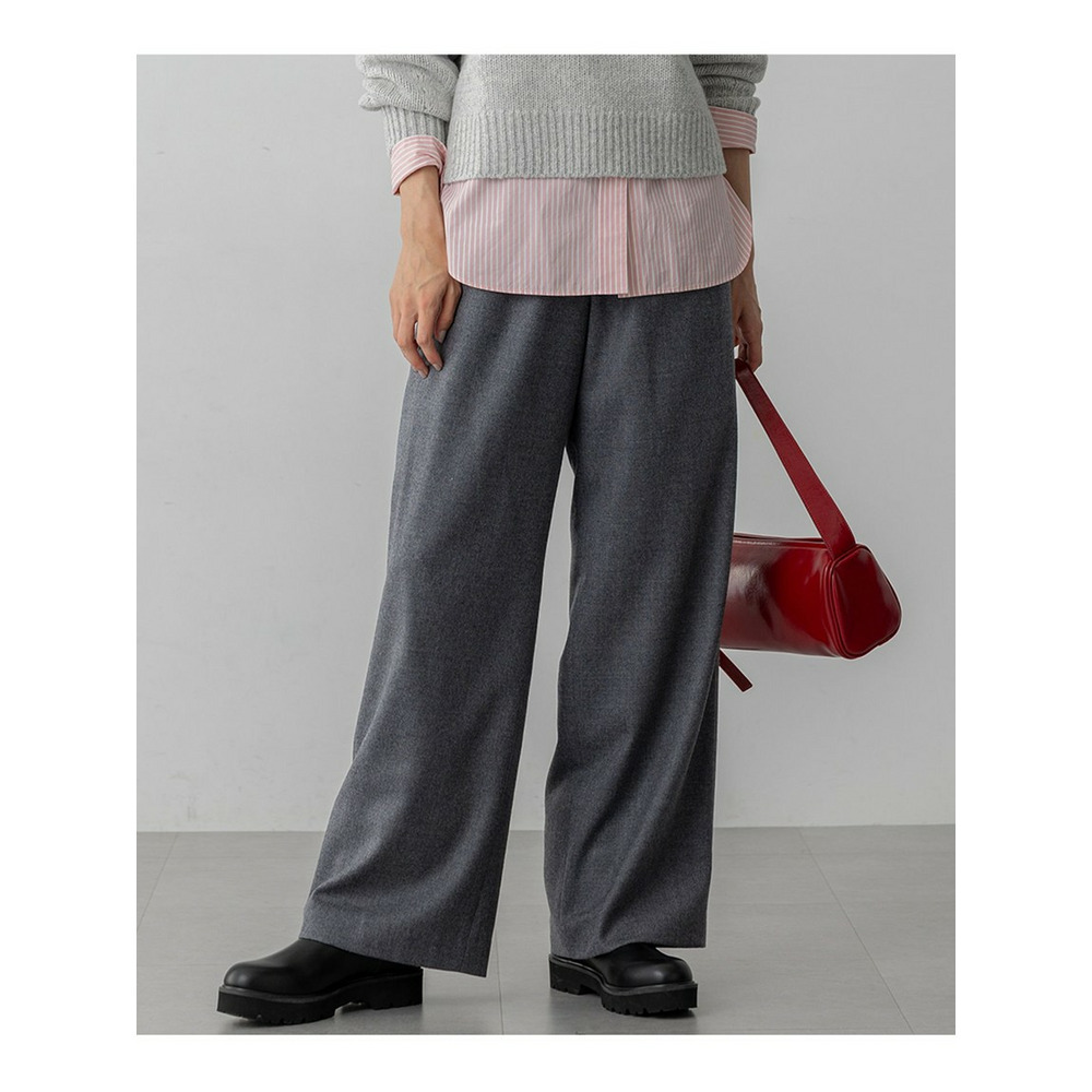 【洗える】ハイカウントフラノ ドロスト ワイド パンツ1