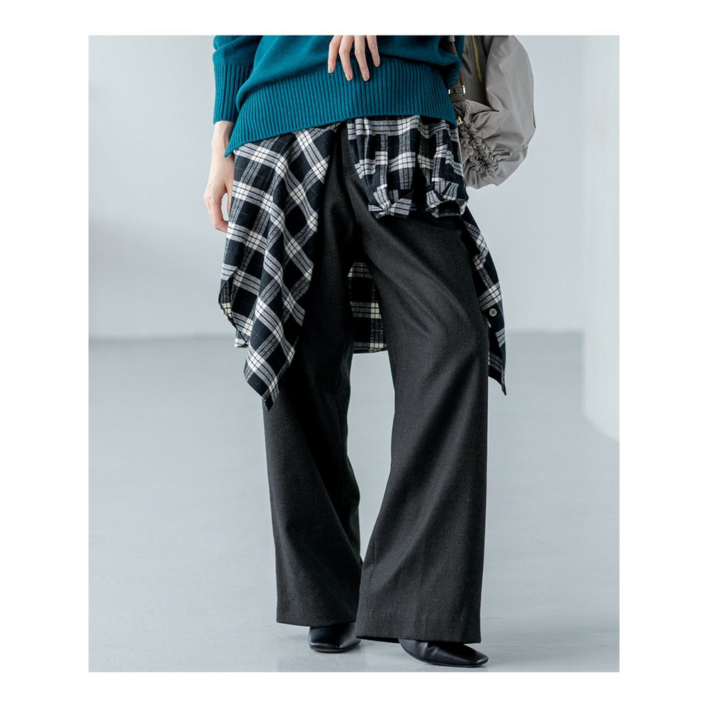 【洗える】ハイカウントフラノ ドロスト ワイド パンツ1