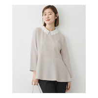 【セットアップ対応/洗える】トリアセダブルジョーゼット 2WAYレース襟 ペプラムブラウス