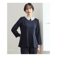 【セットアップ対応/洗える】トリアセダブルジョーゼット 2WAYレース襟 ペプラムブラウス