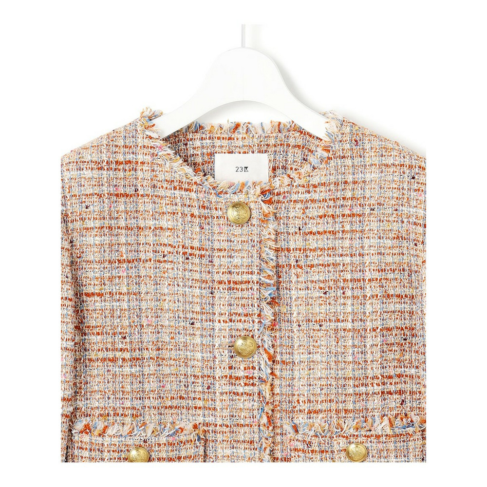 GIOLICAツイード ノーカラー ボタン ジャケット10