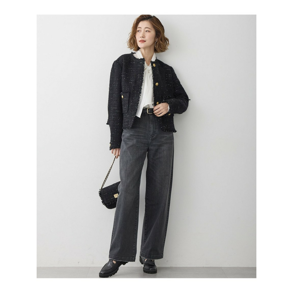 GIOLICAツイード ノーカラー ボタン ジャケット2