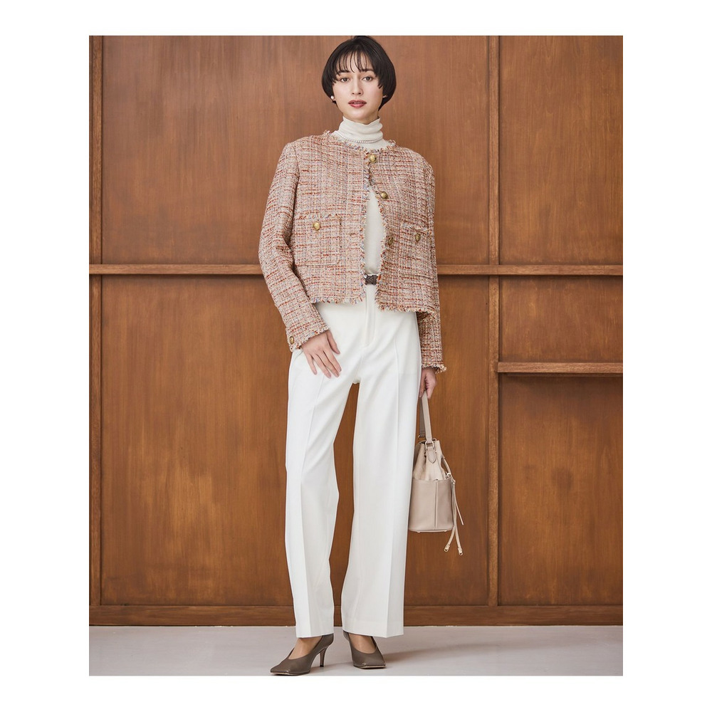 GIOLICAツイード ノーカラー ボタン ジャケット4