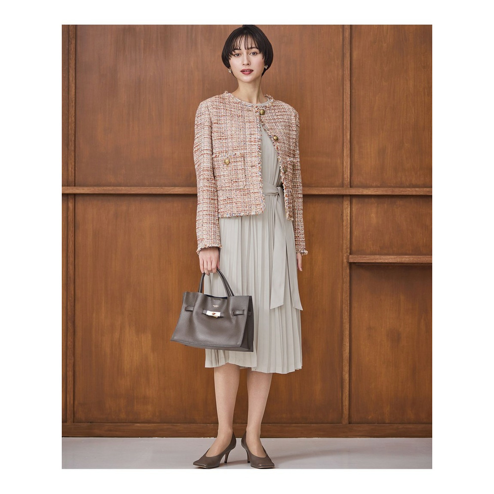 GIOLICAツイード ノーカラー ボタン ジャケット6